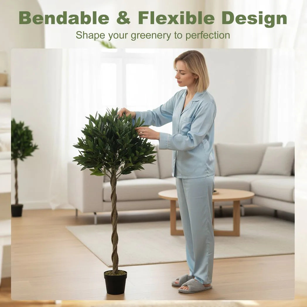 Outsunny Set of 2 Artificial Bay Laurel Topiary Trees with Weighted Pots – Outdoor Faux Plants, 120 cm