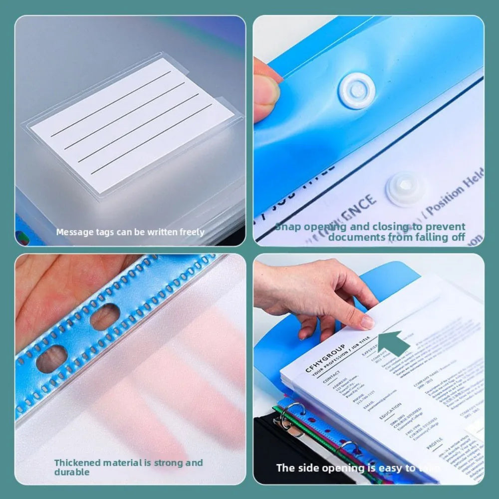 Expandable A4 Document Wallets with Snap Buttons and 11-Hole Punched Pockets – Pack of 12, Assorted Colours