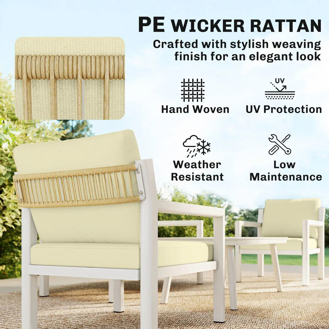 Outsunny 4-Seater Rattan Garden Furniture Set with 2 Armchairs, Loveseat, Coffee Table and Cushions – Beige