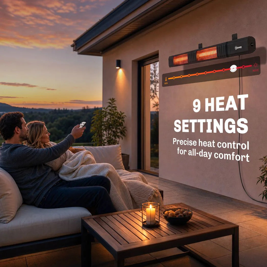 Outsunny 3000 W Wall-Mounted Electric Infrared Patio Heater, 9 Heat Settings, 24 H Timer, IP65 – Black