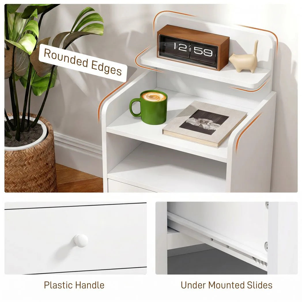 HOMCOM Bedside Cabinet with Drawer and Shelves – Versatile Bedside Table for Bedroom or Living Room, White