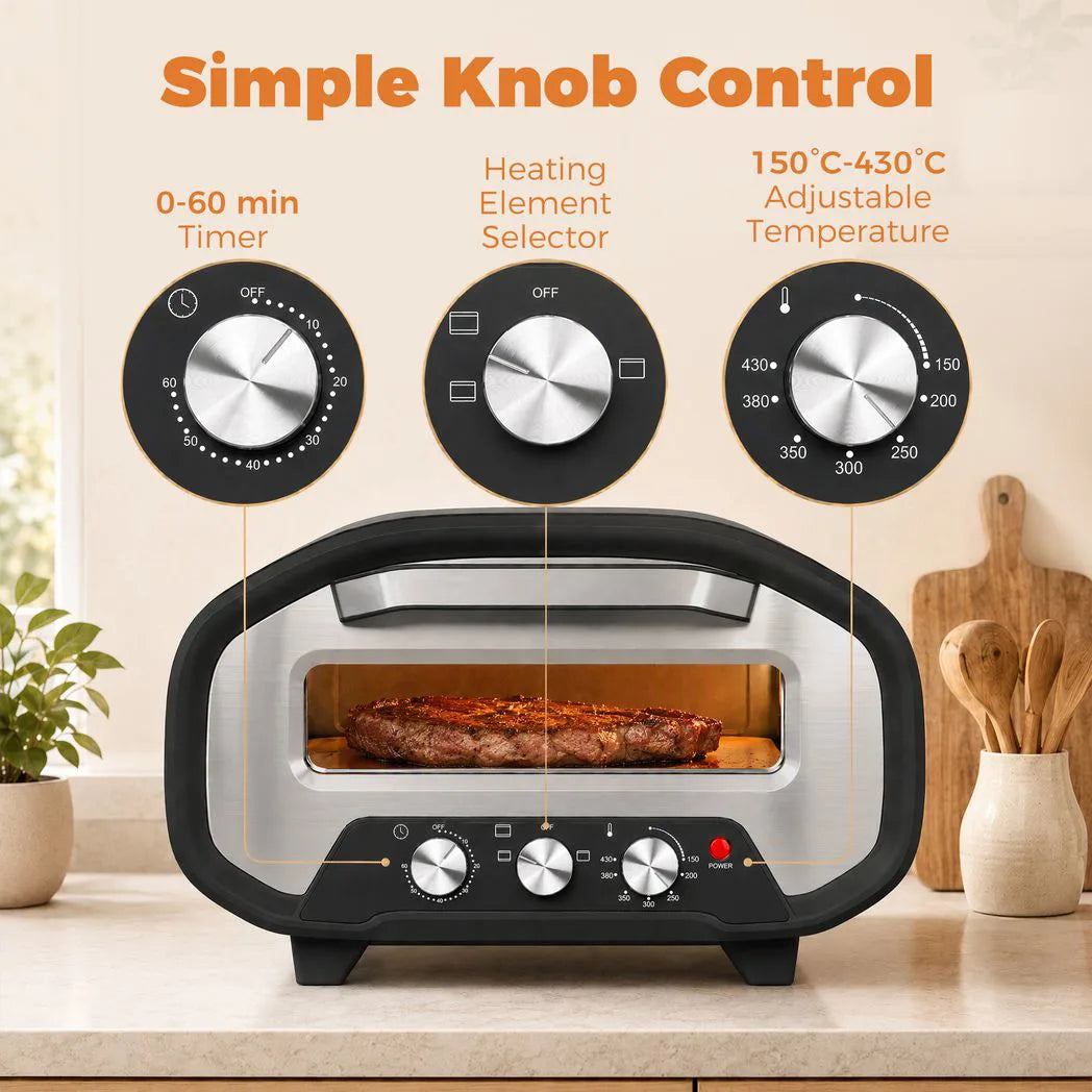 HOMCOM 2200W Electric Pizza Oven with 12 Inch Ceramic Stone, Viewing Window and 3 Dials – Indoor Pizza Maker