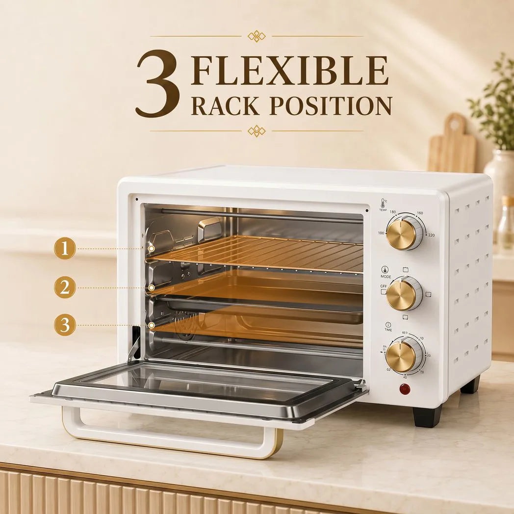 HOMCOM 21L Mini Countertop Oven with Adjustable 100–230°C Temperature and 60-Minute Timer – Compact Oven, White