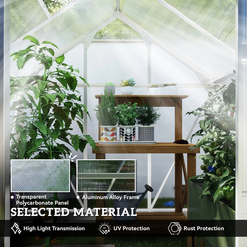 Outsunny 6 x 6ft Polycarbonate Walk-In Greenhouse with Aluminium Frame & Sliding Door – Garden Growhouse, Clear