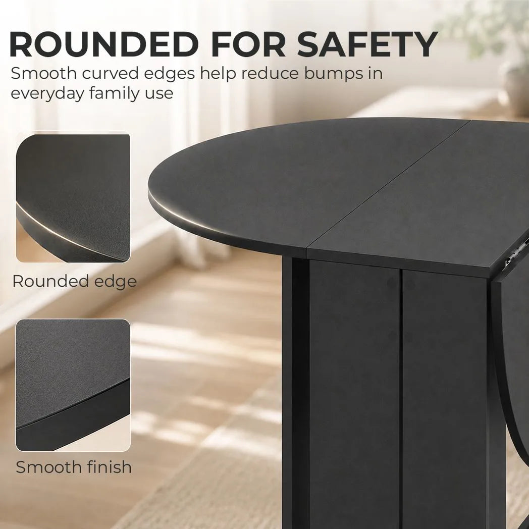 HOMCOM Folding Drop-Leaf Dining Table with 2 Foldable Leaves – Space-Saving Kitchen Table, Black