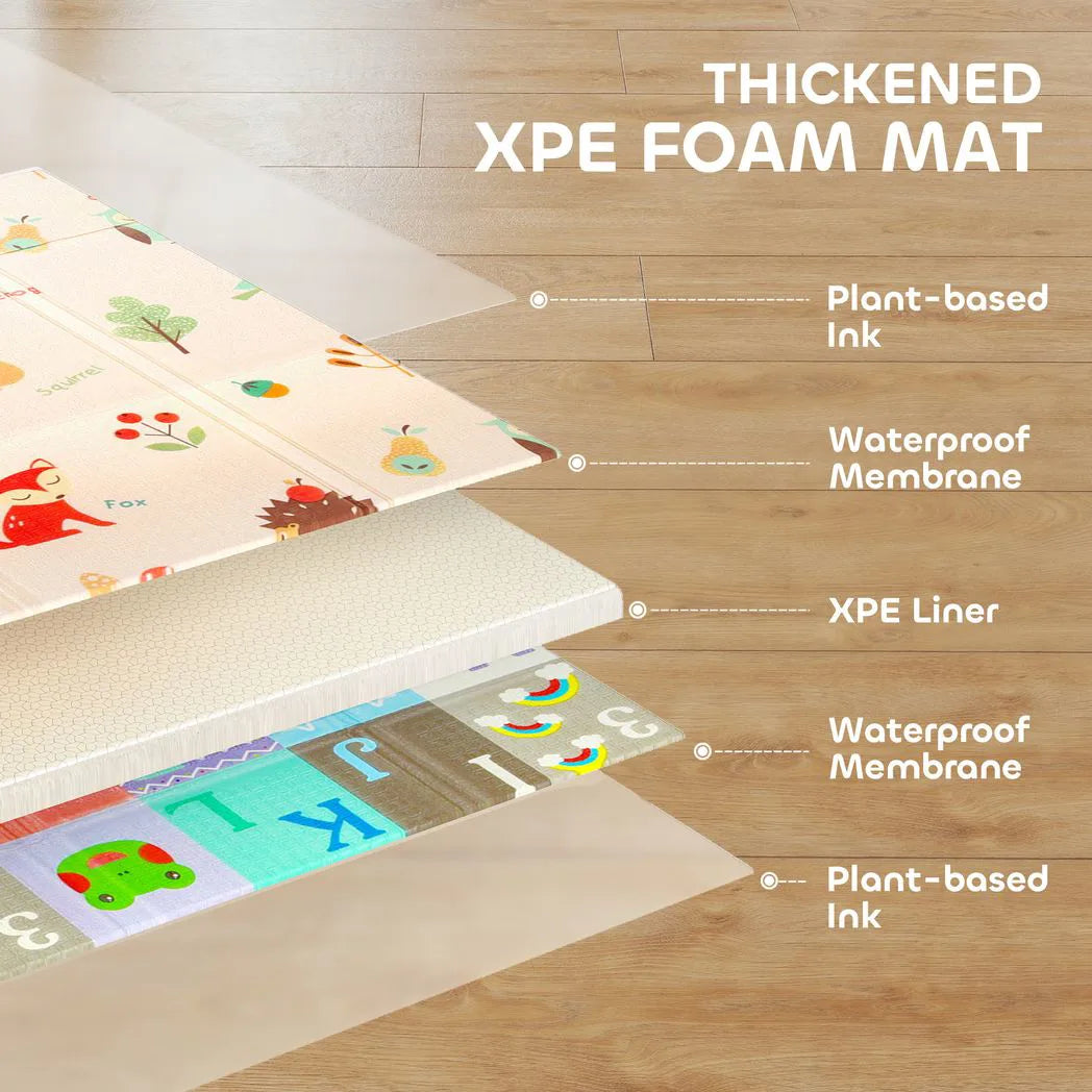 AIYAPLAY Foldable Double-Sided Baby Play Mat – Animals, Letters & Numbers Foam Crawling Mat