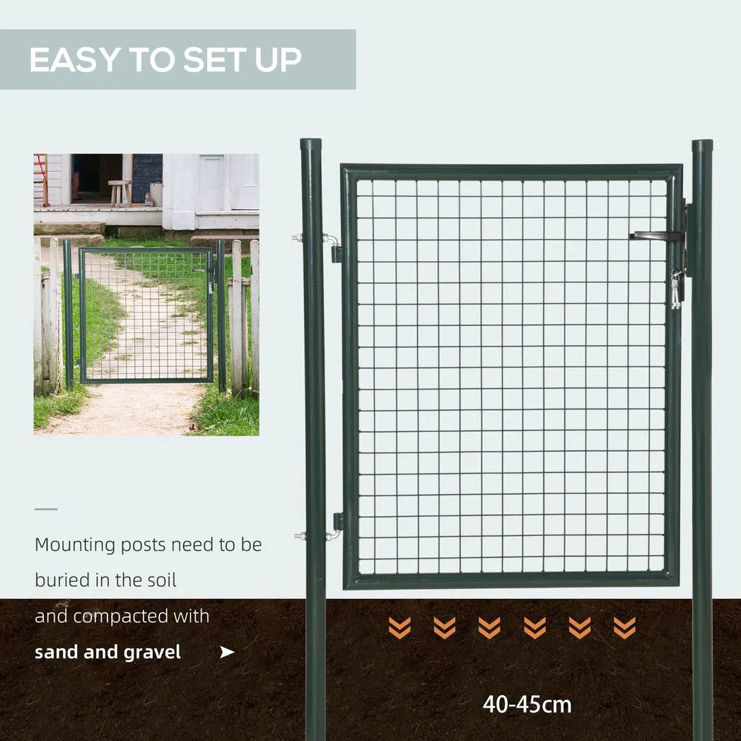 HOMCOM Green Steel Garden Gate with Lock and 3 Keys, 97 x 150 cm – Secure Fence Gate with Handle