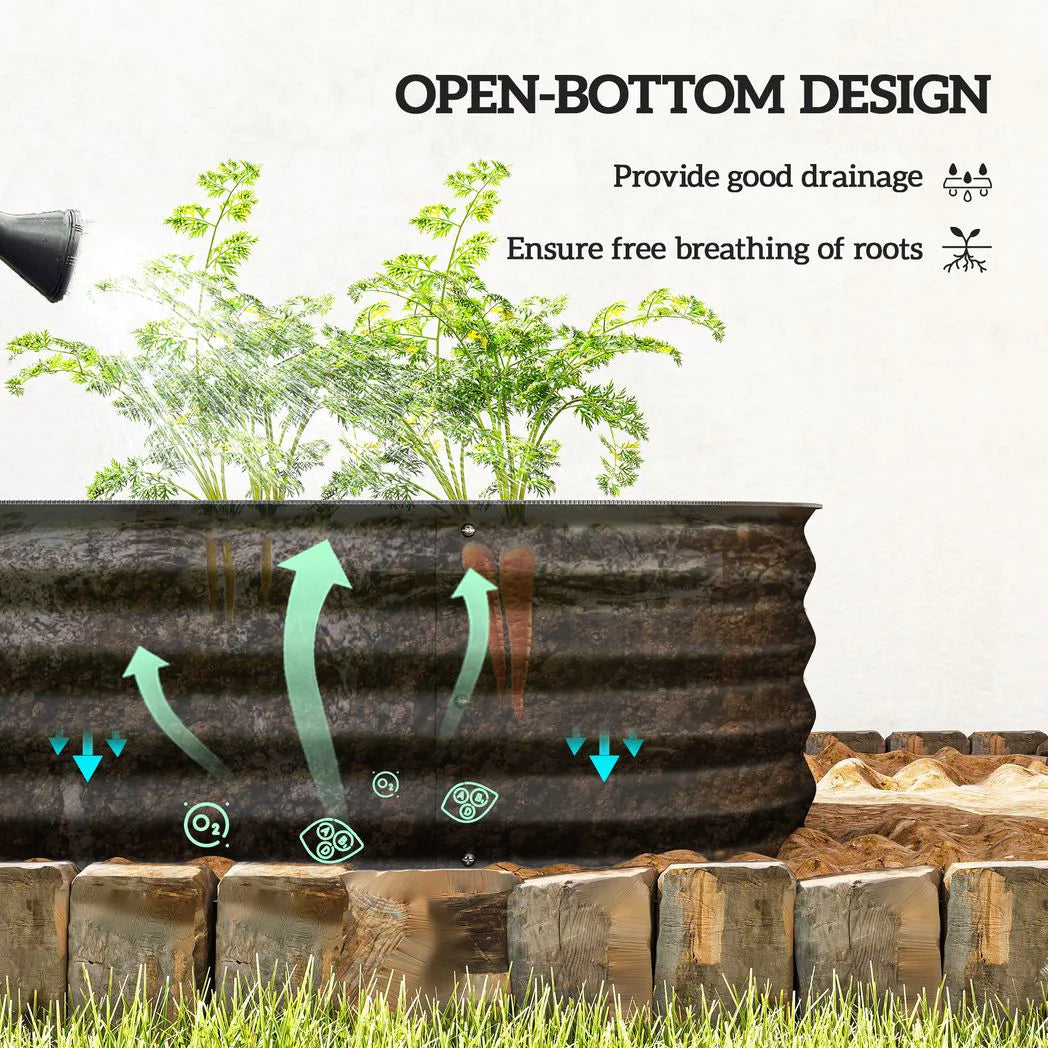 Outsunny Galvanised Steel Raised Garden Bed with Safety Edging, 150 x 62cm – Flowers and Herbs, Black