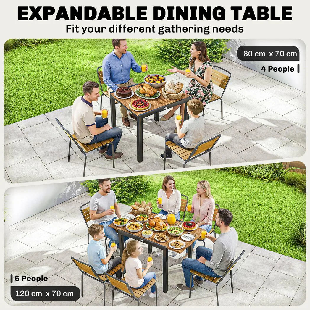 Outsunny Extendable Garden Dining Table with Acacia Wood Top, 80-120cm – Folding Leaf Patio Table, Natural and Black