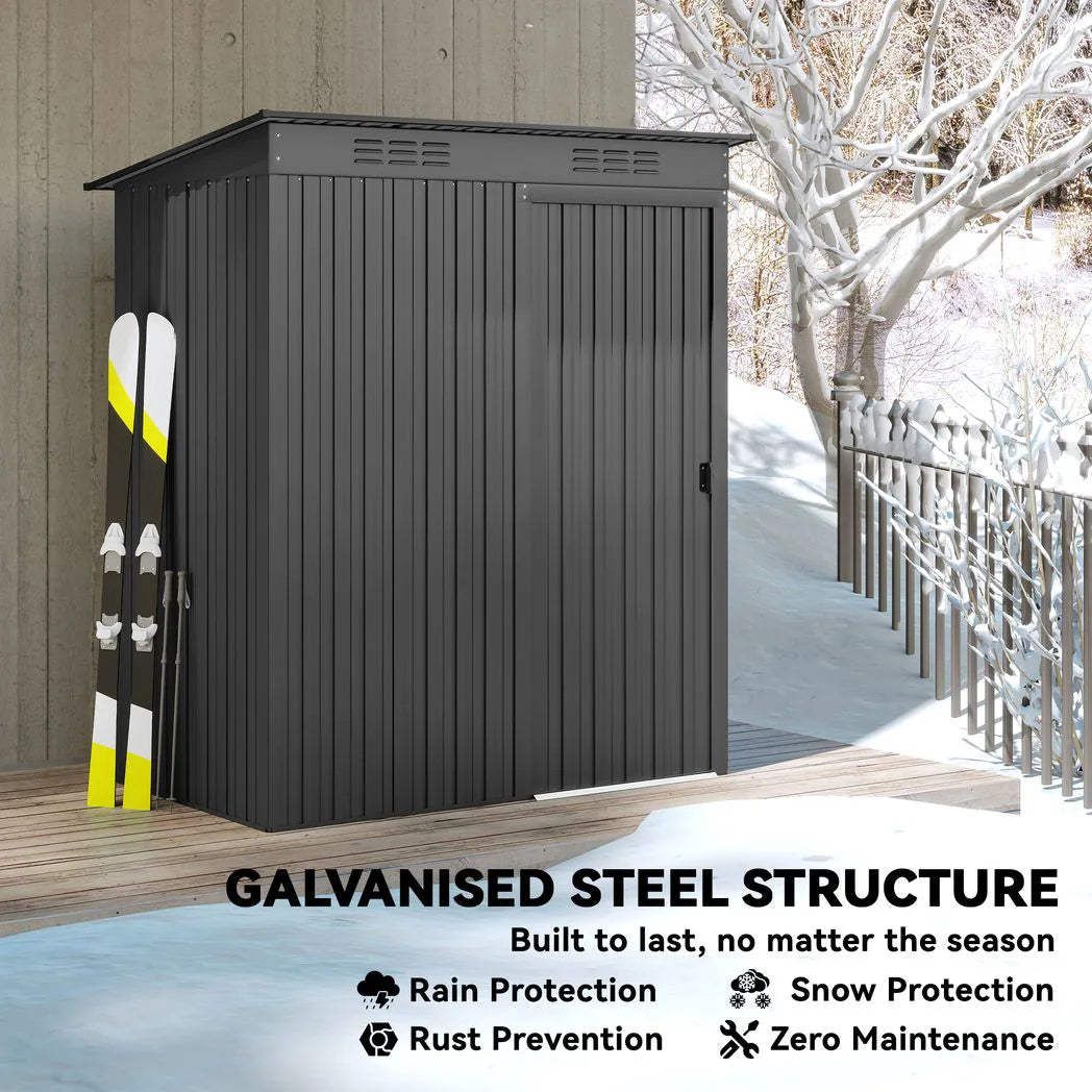 Outsunny 5 x 3.5ft Metal Garden Storage Shed with Sliding Door and Roof Vents – Waterproof, Dark Grey