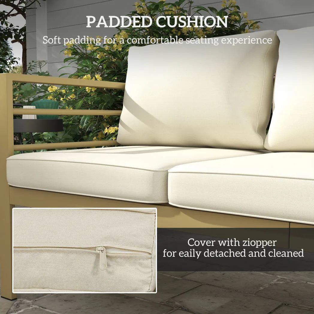 Outsunny 3-Seater Garden Sofa Bench with Cushions, Aluminium Frame, 185 x 66 x 64cm, Cream White