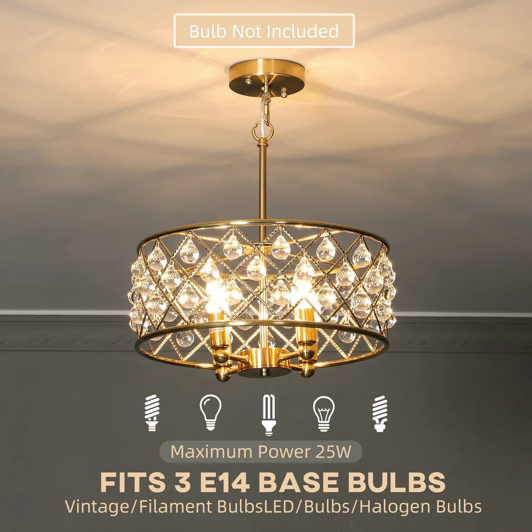 HOMCOM 51 Crystallite Four-Bulb Chandelier with 130 cm Adjustable Chain – Gold-Tone Ceiling Light