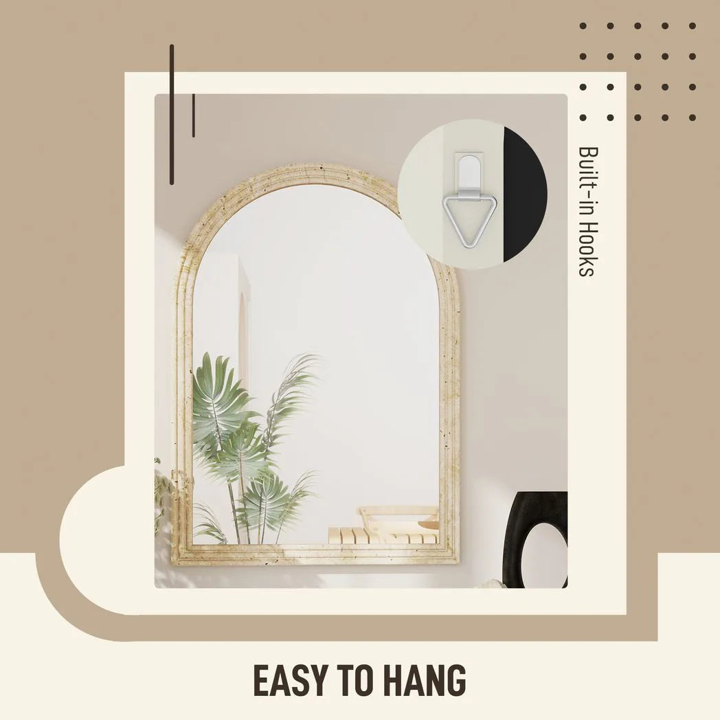 HOMCOM Arched Wall Mirror with Grooved Edge & Hooks, Wall-Mounted Mirror