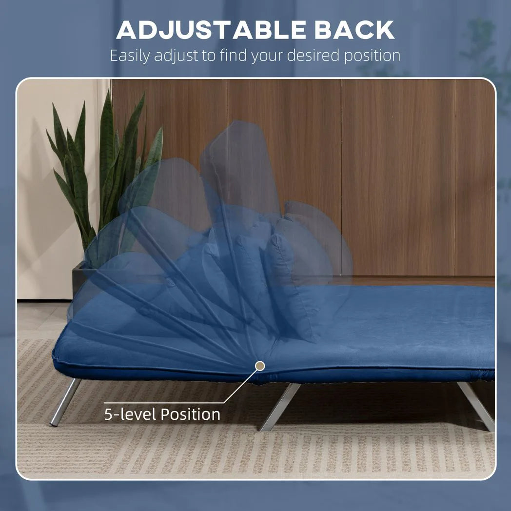 HOMCOM Two-Seater Click-Clack Sofa Bed with 5-Position Backrest – Faux Suede Folding Sleeper Sofa, Dark Blue