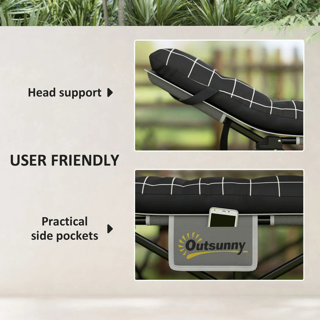Outsunny 67cm Wide Folding Camping Bed with Mattress, Storage Pocket and Carry Bag, 150kg Max Load – Black
