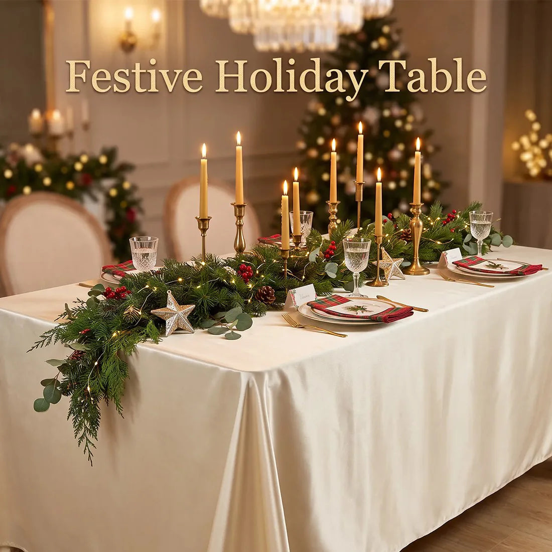 Rectangular Polyester Tablecloth with Bound Edge, 160 x 145 cm – Seamless Wedding and Party Cover, Beige