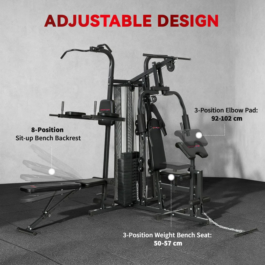 SPORTNOW All-in-One Home Gym Machine with 69kg Weight Stack & Pulley System – Multifunctional Power Cage, Black