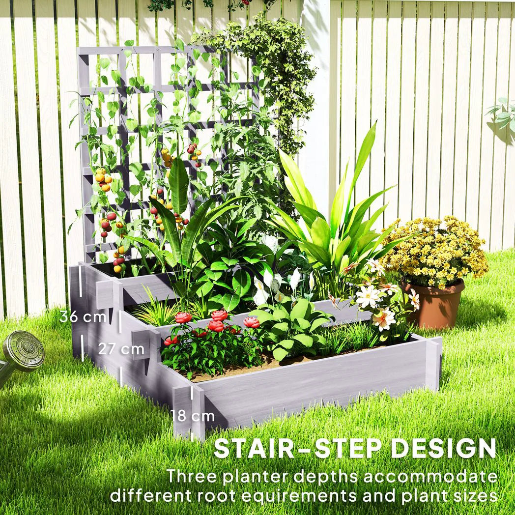 Outsunny 3-Tier Wooden Trellis Planter, 95x95x110cm – Grey