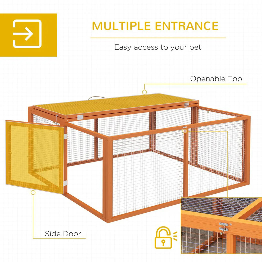 PawHut Wooden Folding Rabbit Hutch for 2–3 Rabbits with Built-In Handle – Outdoor Guinea Pig Run, Orange