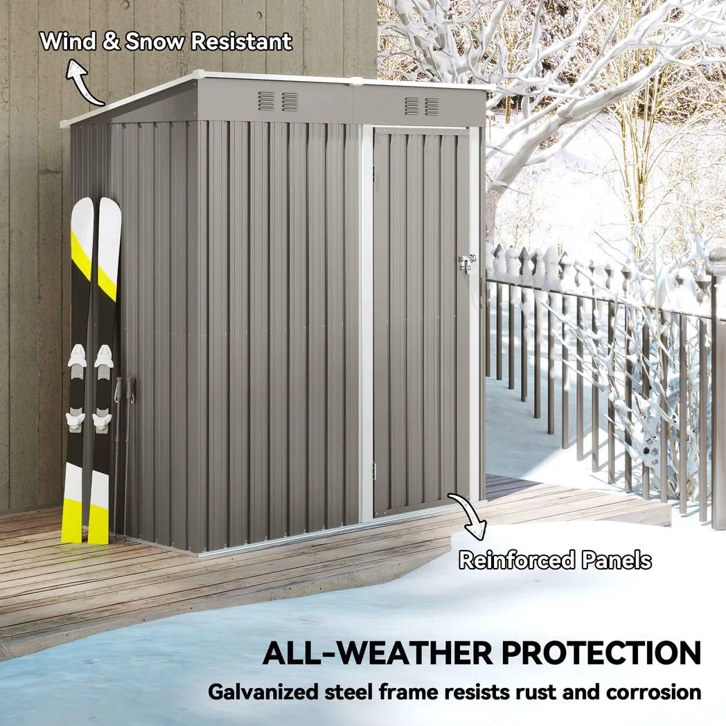Outsunny 5 x 3ft Lean-To Metal Garden Shed with Lockable Door and Vents – Galvanised Steel, Light Grey