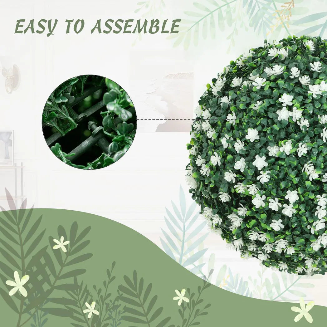 HOMCOM Set of Two Artificial Boxwood Balls Plants – White
