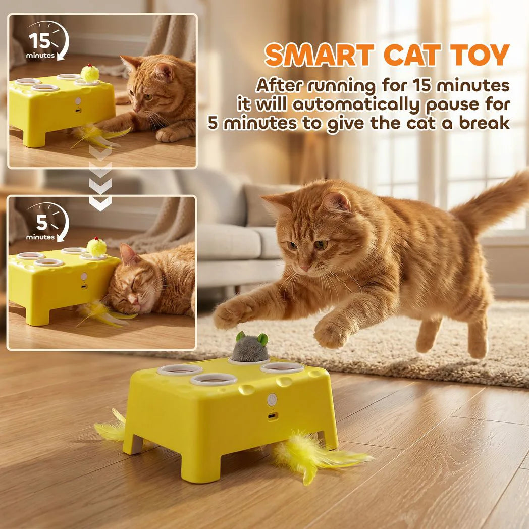 PawHut 3-in-1 Interactive Cat Toy with Mouse & Feather Teaser – Rechargeable Automatic Cat Toy