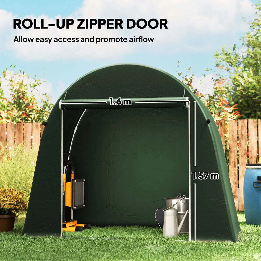 Outsunny 8 x 4 ft Garden Storage Tent, Waterproof Bike Shelter with Roll-Up Zip Door, Green