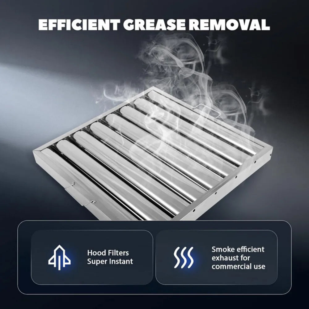 Stainless Steel Grease Baffle Filter with Handles – Catering Kitchen Extraction Hood Canopy, 495 x 495 mm