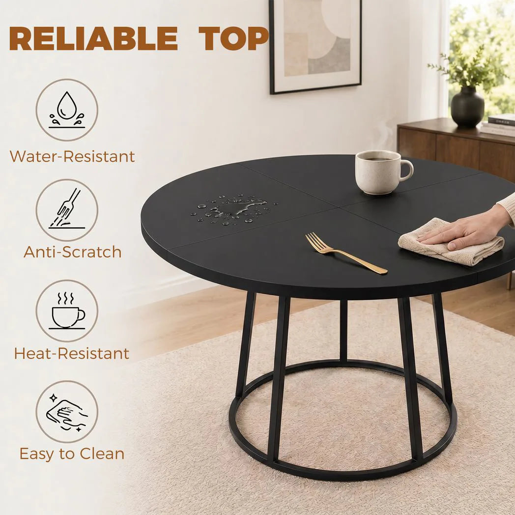 HOMCOM 120 cm Round Dining Table with Conical Metal Base – Space-Saving Kitchen Table for 4-6, Black