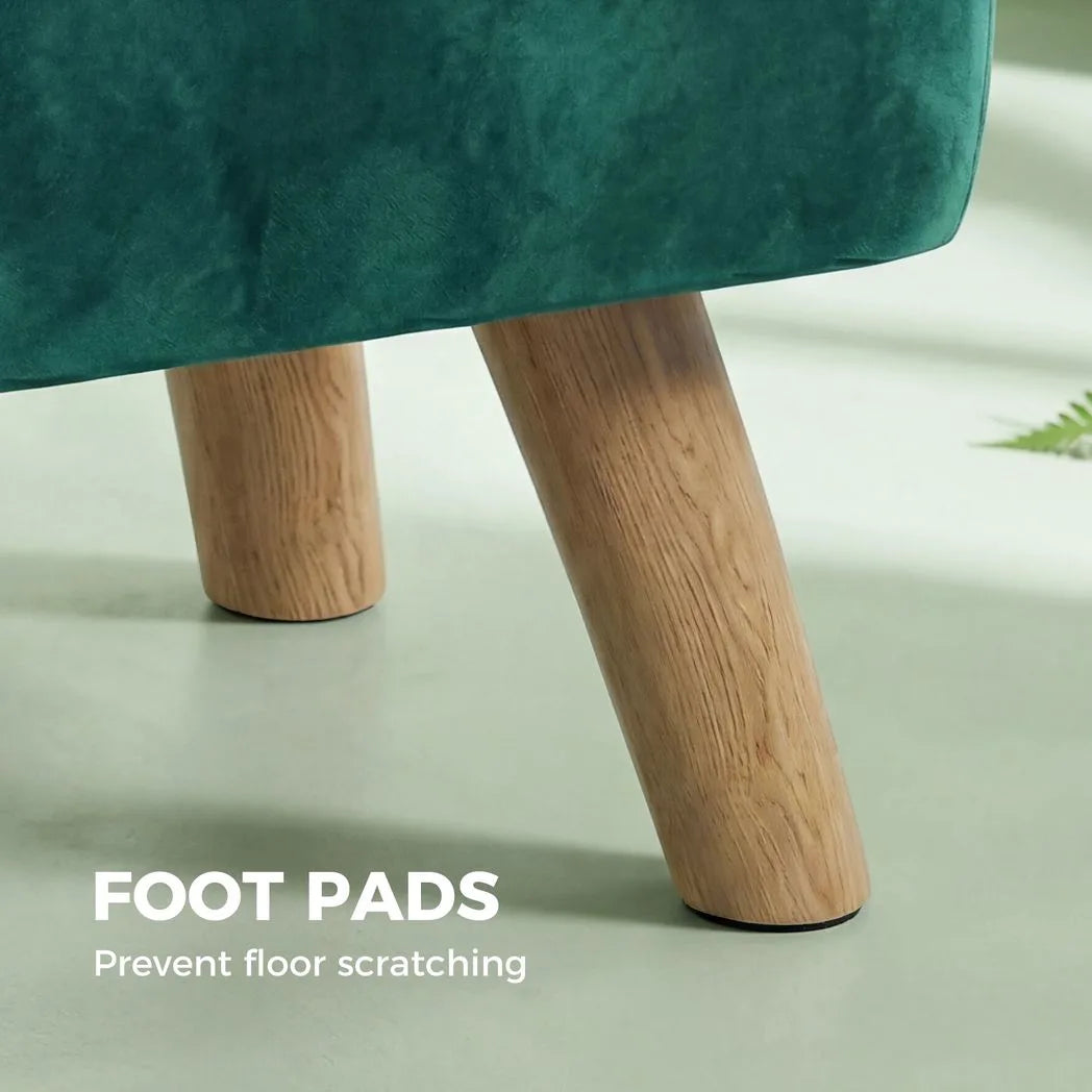 HOMCOM Velvet Square Padded Footstool with Wooden Legs – Leg Rest & Vanity Stool, Dark Green