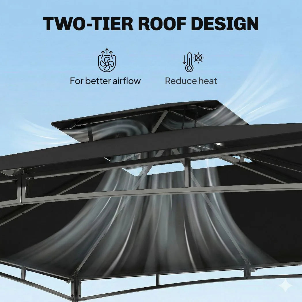 Outsunny 3 x 3 m Garden Gazebo with 2-Tier Roof, Waterproof UPF50 Fabric and Metal Frame – Patio Canopy, Black
