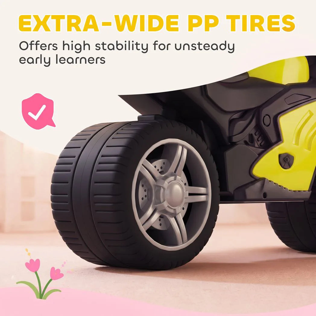 AIYAPLAY Toddler Balance Bike with Music, Extra-Wide PP Tyres & Motorbike Design – Boys and Girls Ride-On, Green