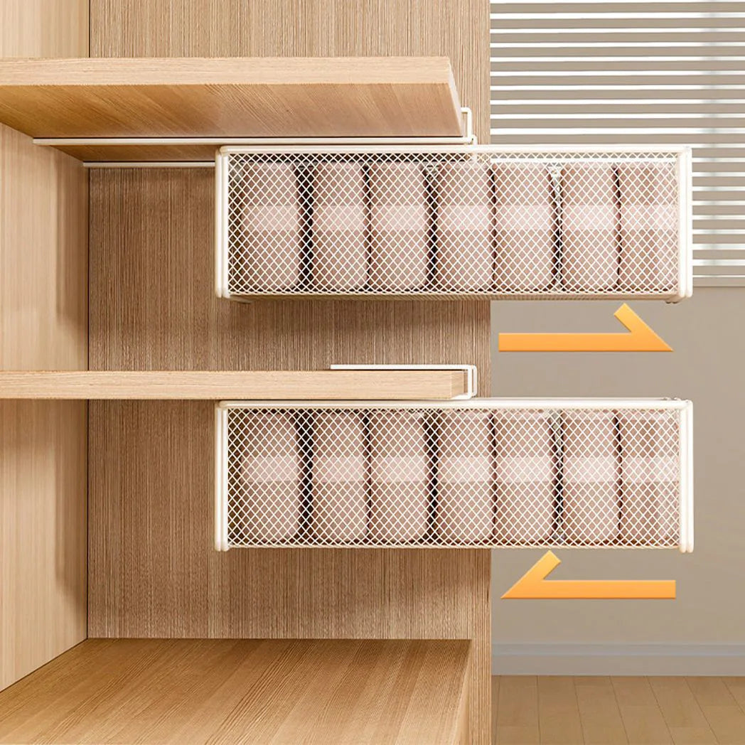 Pull-Out Wardrobe Storage Basket, Hanging Mesh Organiser for Underwear & Socks, White