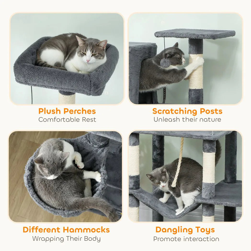 PawHut 202cm Large Cat Tree with 6 Scratching Posts, 2 Hammocks, 2 Condos – Indoor Cat Tower