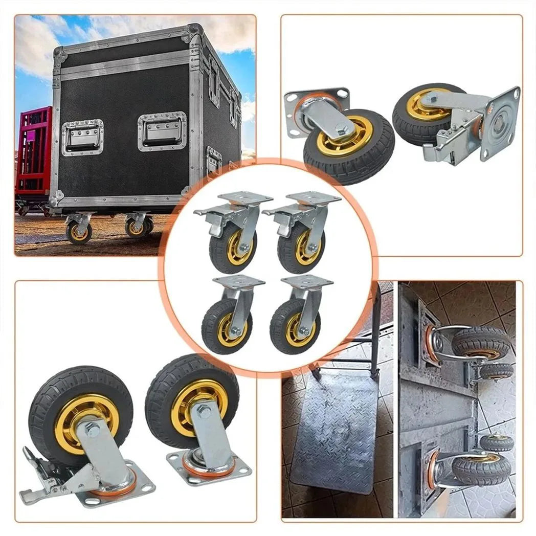 Heavy Duty Swivel Castor Wheels, Set of 4 – 150mm Rubber, 750kg Load, 2 with Brakes