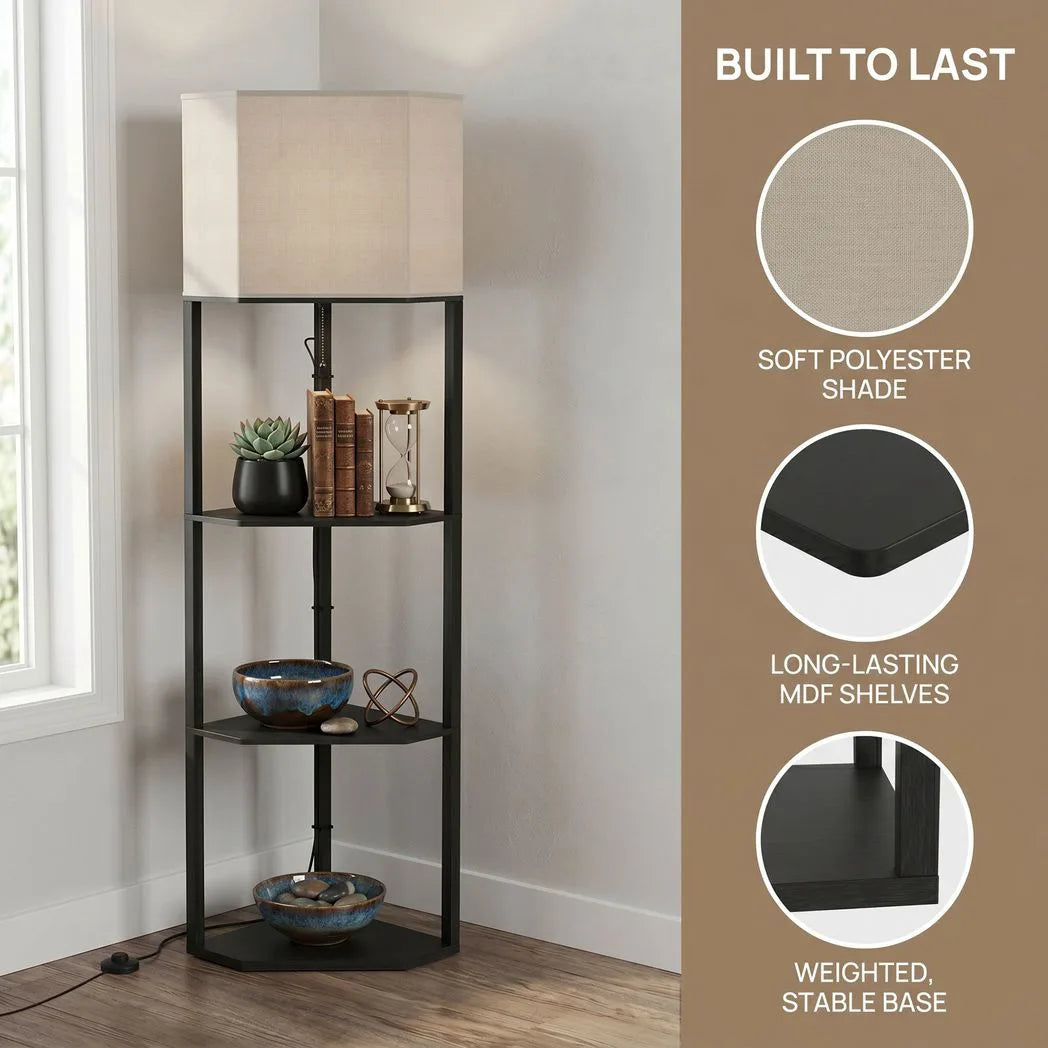 HOMCOM Corner Floor Lamp with Shelves and Lights