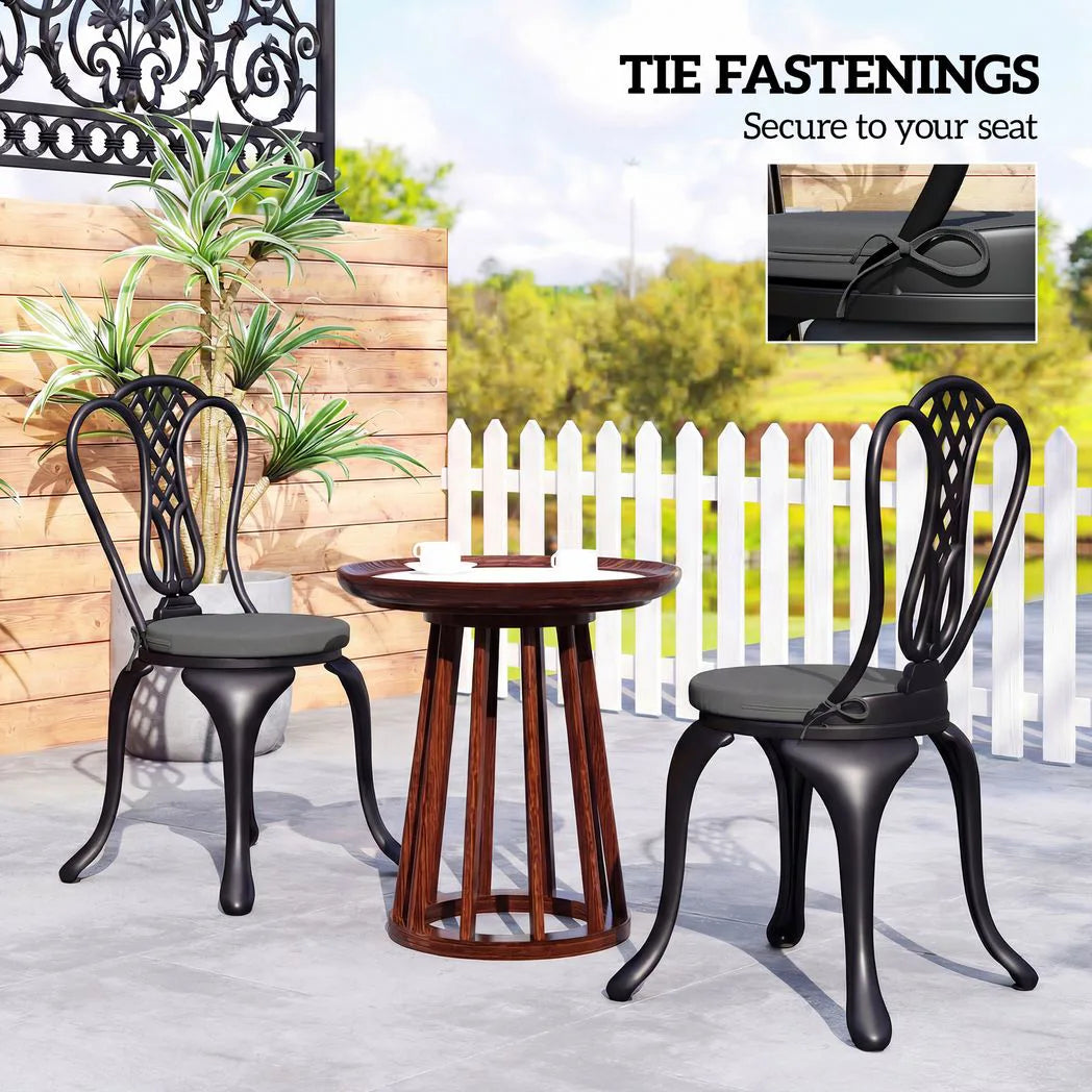 Outsunny Round Bistro Chair Seat Cushions, Set of 4 – Removable Covers with Ties, 41 x 41 x 5cm, Dark Grey