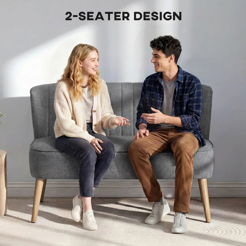 HOMCOM 117 cm Small 2 Seater Loveseat Sofa with Thick Padded Seat and Rubberwood Legs, Grey