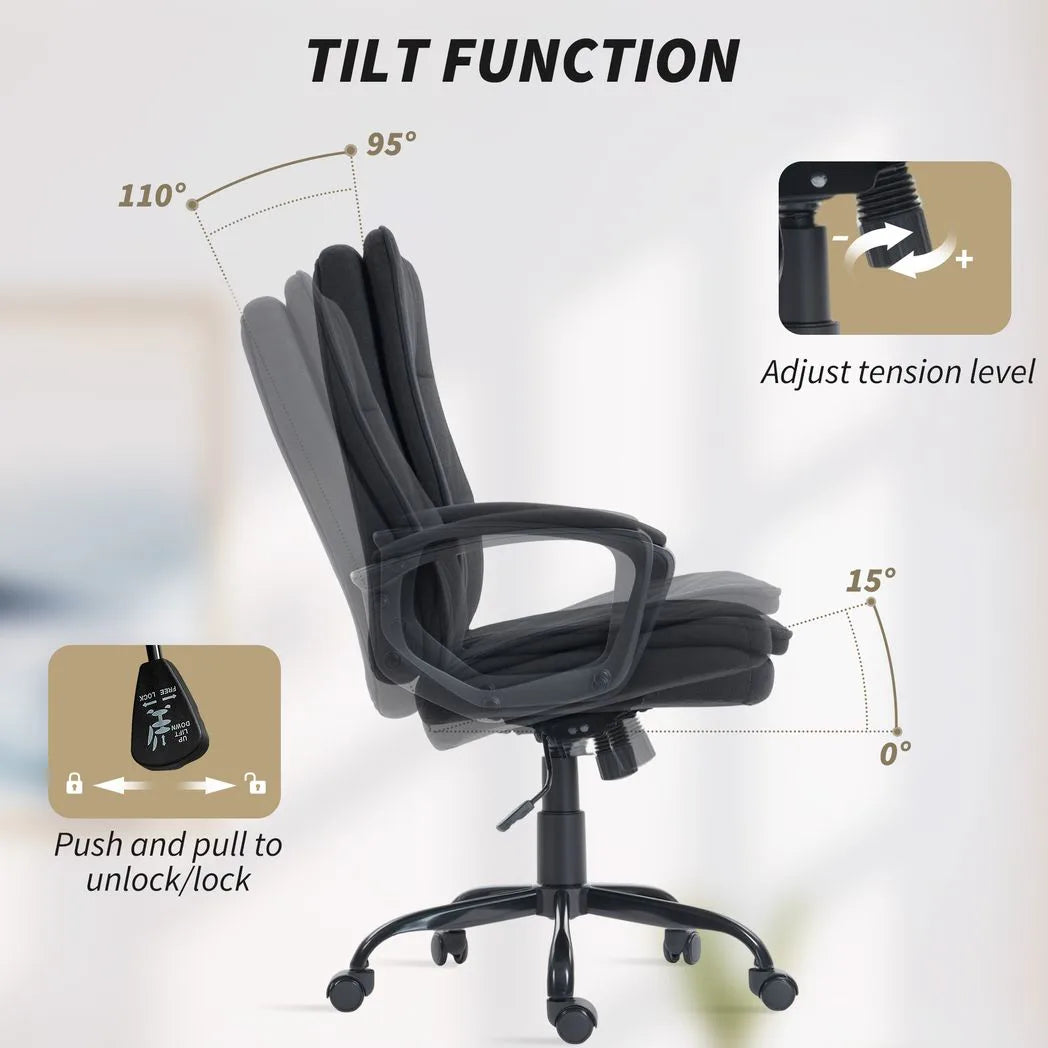 HOMCOM Linen-Look Office Chair with Double-Padded Seat & Back, Height Adjustable Swivel Desk Chair – Black