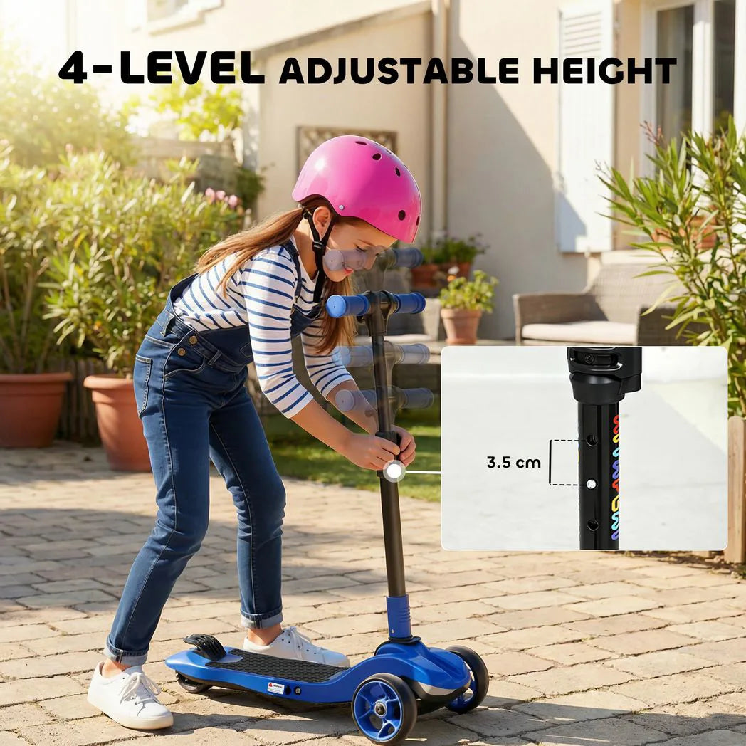 AIYAPLAY Kids Three-Wheel Foldable Electric Scooter with LED Lights, Ages 6–10, Blue