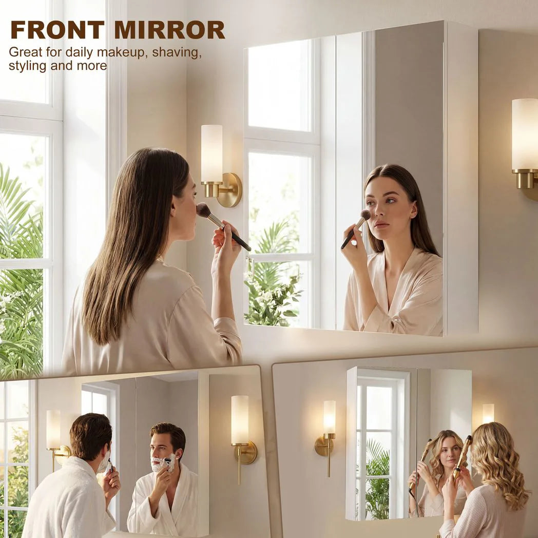 HOMCOM Wall-Mounted Bathroom Mirror Cabinet with Dual Mirrored Doors, Soft-Close Hinges and Adjustable Shelf, White