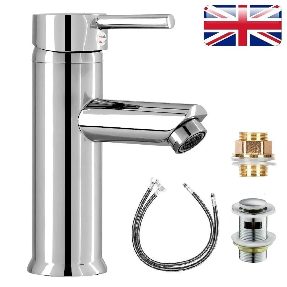 Cisivis Cloakroom Basin Mixer Tap with Pop-Up Waste, 180° Swivel Spout – Chrome Brass Bathroom Sink Faucet