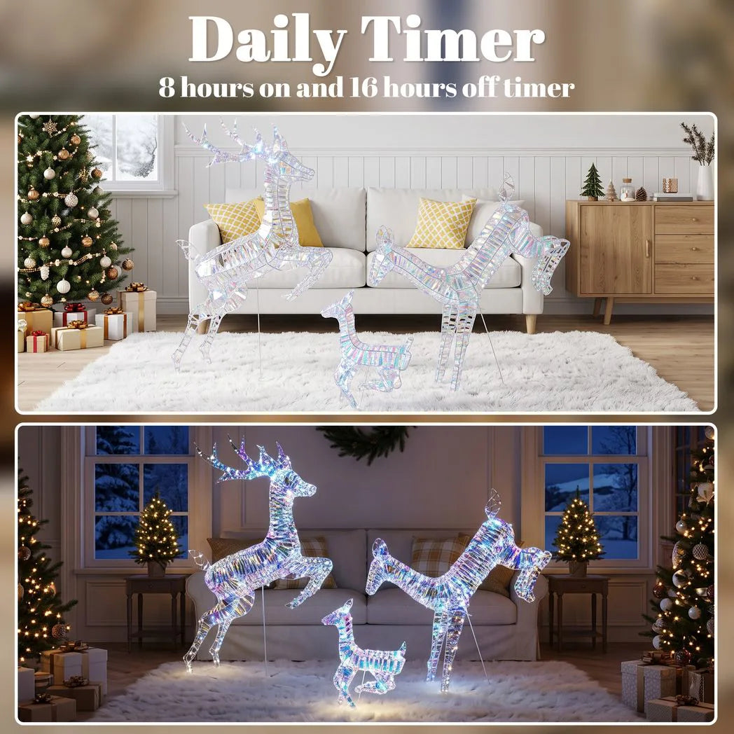 Outsunny Iridescent Lighted Reindeer Family – 3 Piece