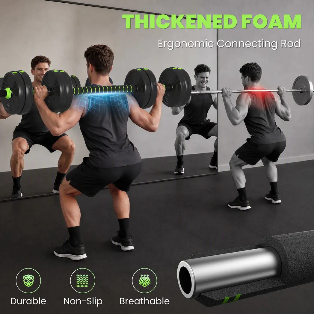 SPORTNOW 15kg 3-in-1 Adjustable Dumbbell & Barbell Set with EZ Curl Bar & Connecting Rod – Home Gym Weights, Green