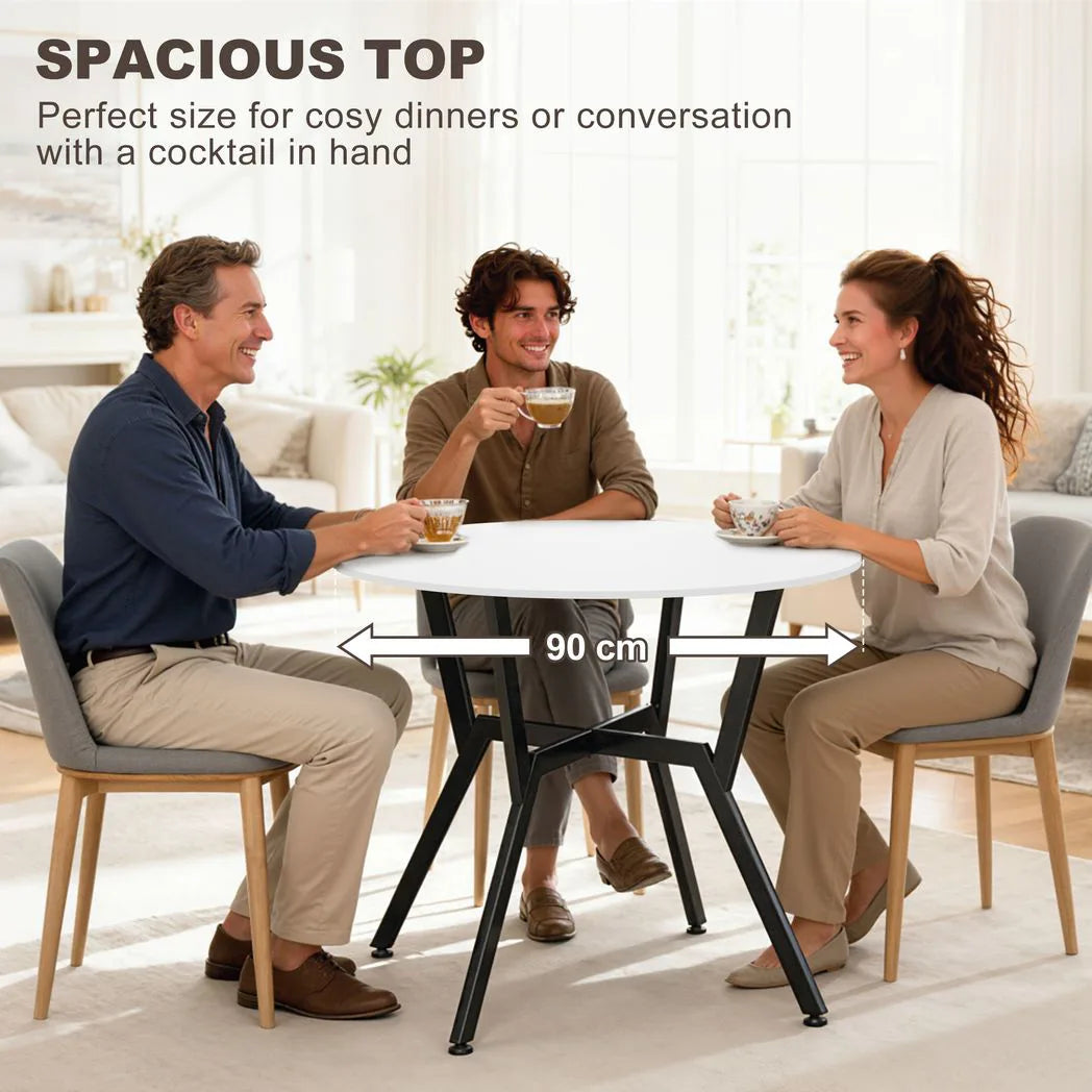 HOMCOM Round Dining Table for Two, 90 cm Kitchen Table with Black Metal Legs – Space-Saving, High Gloss White