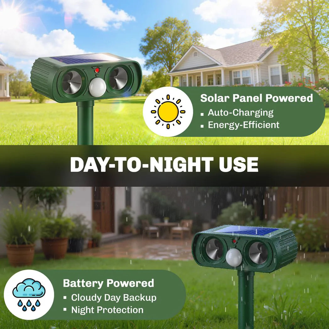 Outsunny Solar Ultrasonic Cat Repellent with PIR Motion Sensor and LED Flash – Weatherproof Garden Deterrent