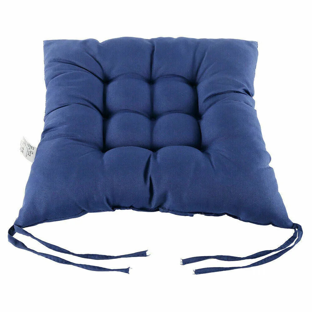 4 Pack Tie-On Seat Pad Cushions for Dining, Garden & Kitchen Chairs – 38 x 38cm, Soft Polyester Fill, Blue