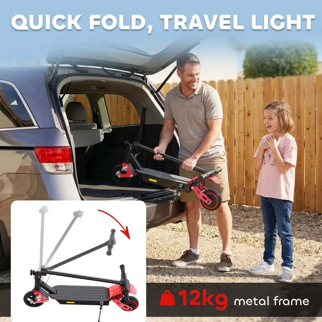 AIYAPLAY Foldable Kids Electric Scooter with LCD Display and Dual Shock Absorption – 15 km/h, Ages 6–14, Red