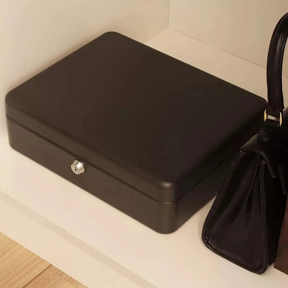 A4 Security Lock Box with Folding Carry Handle & 2 Keys – Powder-Coated Steel Cash and Document Safe Chest