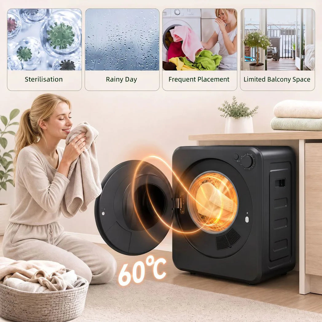 HOMCOM 4kg Front Load Tumble Dryer with 400W/800W Heat Settings – Compact Wall-Mount Laundry Dryer, Black